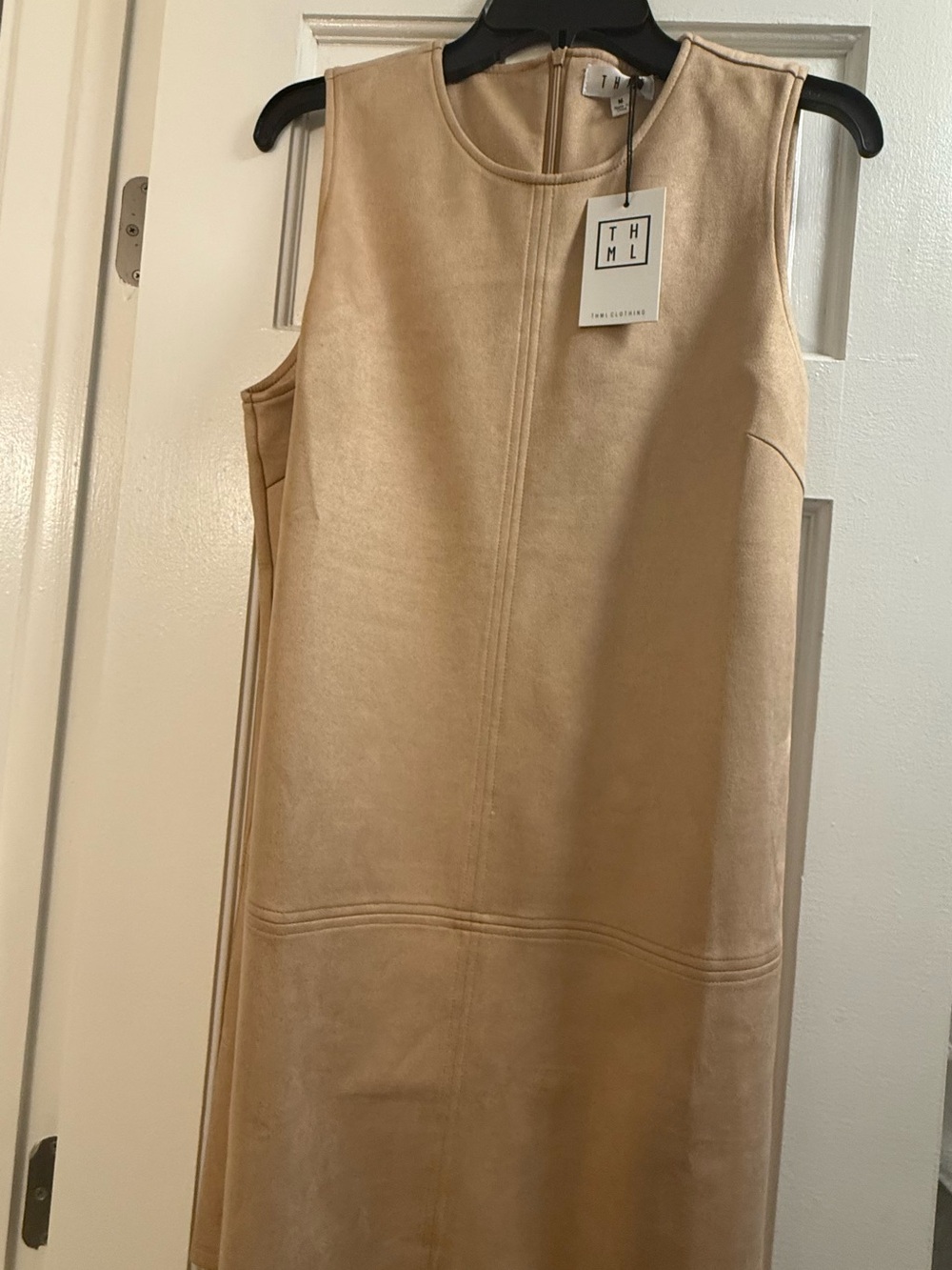NWT THML Faux Suede Sleeveless Dress, Super Soft W Zip Back, Darts, Sz M.
